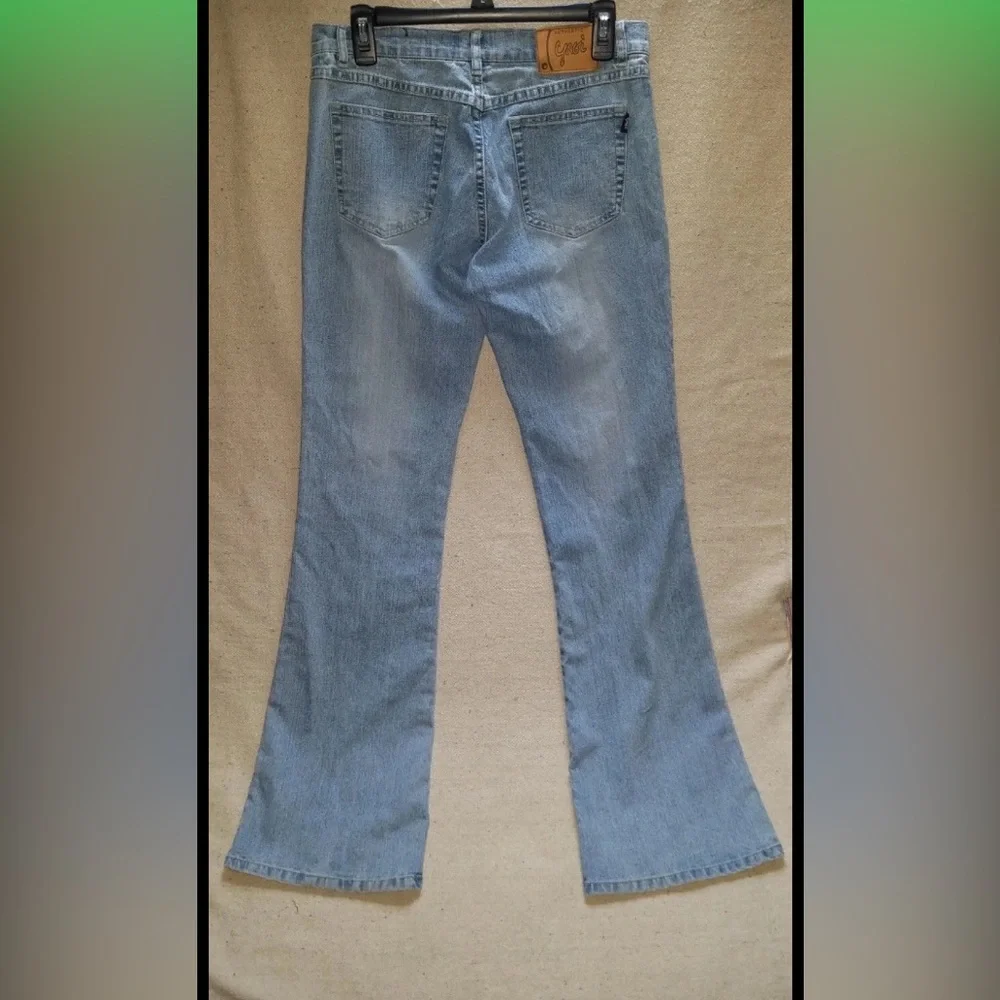 Vintage Y2K YAGI Cut Outs Holes Women’s Denim Jeans Distressed Flare Bell 32x34 - Picture 2 of 8